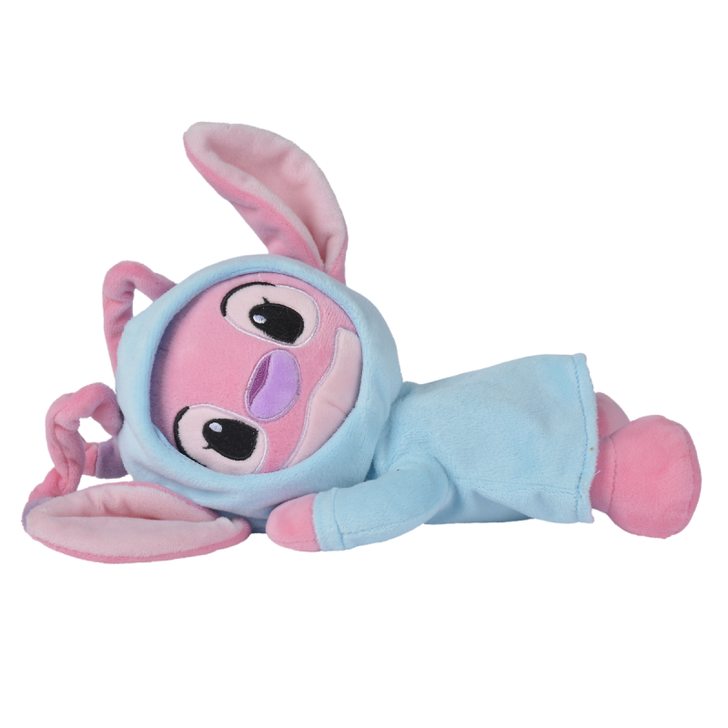  - stitch et angel - peluche allongée réversible rose 25 cm 